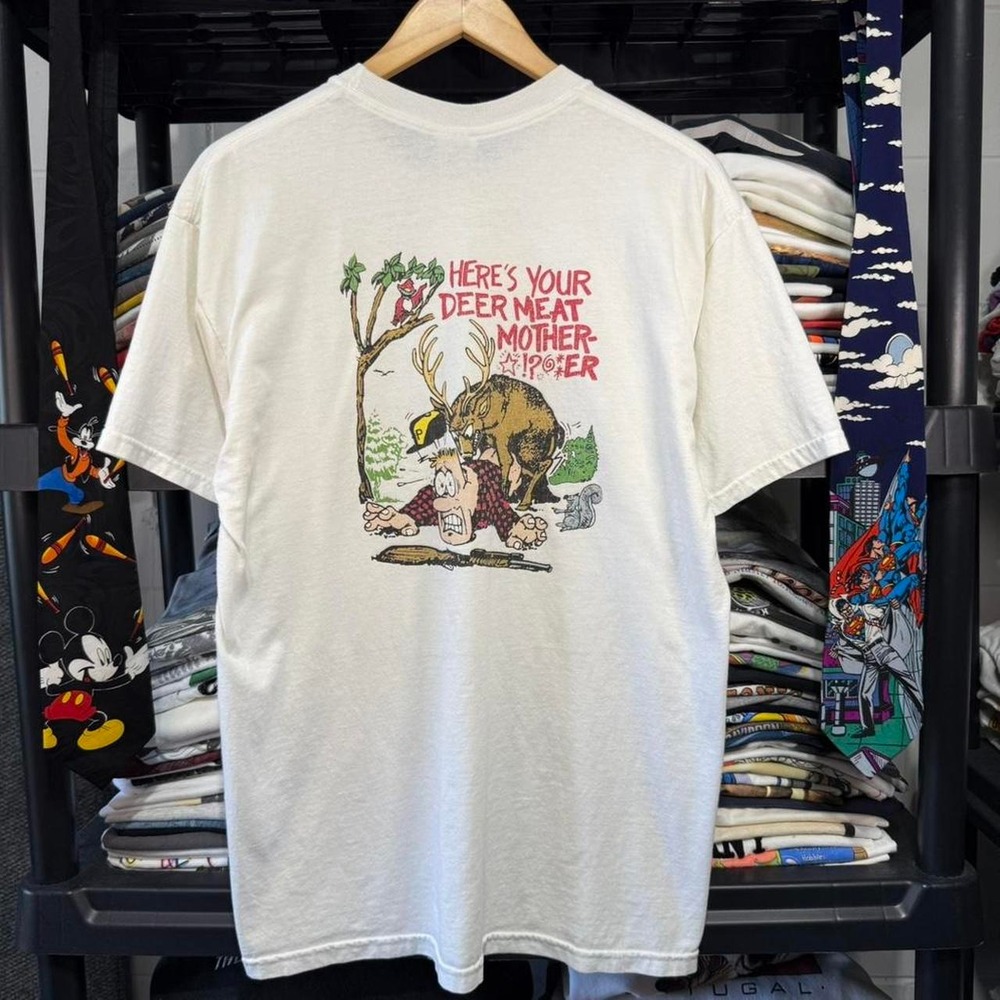 Y2K White Deer Meat Payback Rod & Gun Club Graphic T-Shirt Large Light Marks